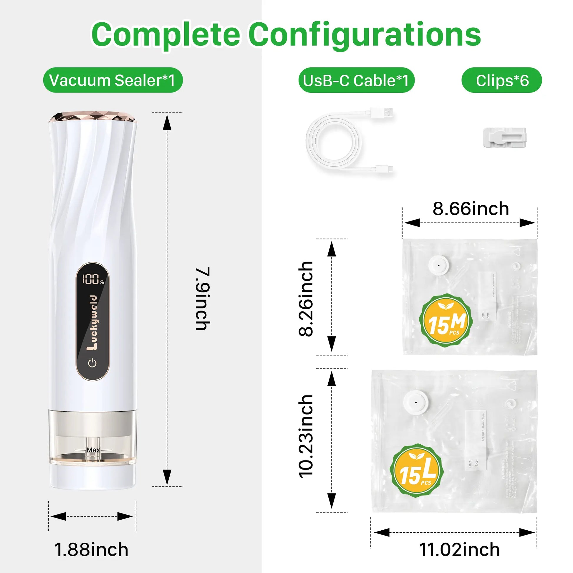Vacuum Sealer for Food with Visual Water Storage Tank, Handheld Saver Vacuum Sealer Machine with 30 Reusable Bags for 5X Preservation & Fresh