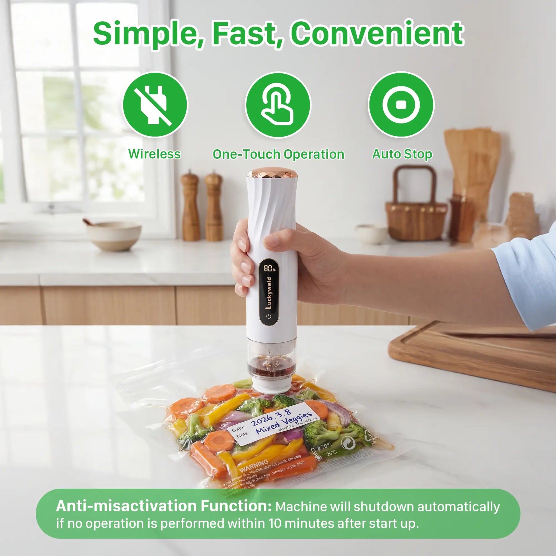 Vacuum Sealer for Food with Visual Water Storage Tank, Handheld Saver Vacuum Sealer Machine with 30 Reusable Bags for 5X Preservation & Fresh